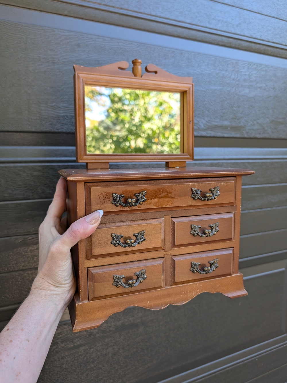 Wooden Brown Jewelry Box with Mirror